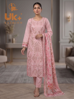 3Pc Embroidered Cotton Shirt, Trouser, Dupatta