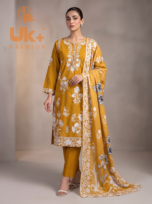 3Pc Embroidered Cotton Shirt, Trouser, Dupatta