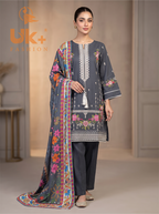 3Pc Embroidered Cotton Shirt, Trouser, Dupatta