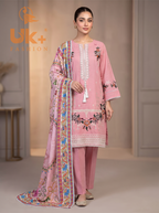 3Pc Embroidered Cotton Shirt, Trouser, Dupatta