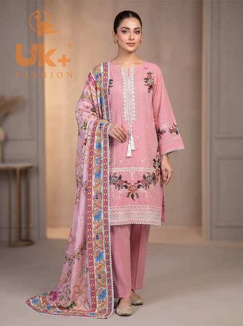 3Pc Embroidered Cotton Shirt, Trouser, Dupatta