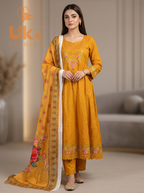 3Pc Embroidered Cotton Froke, Trouser, Shawl