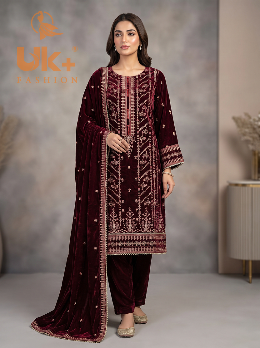 3Pc Velvet Stitch, shirt, shalwar & Dupatta
