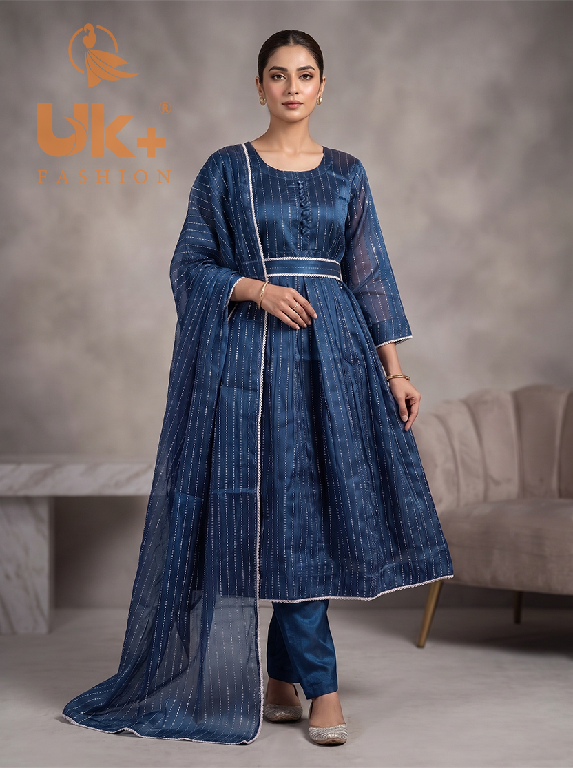 3Pc Embroidered Sheesha Silk Froke, Traouser, Dupatta