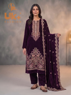 3Pc Velvet Un-Stitch, shirt, shalwar & Dupatta