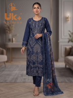 3Pc Embroidered Cotton Shirt, Trouser, Dupatta
