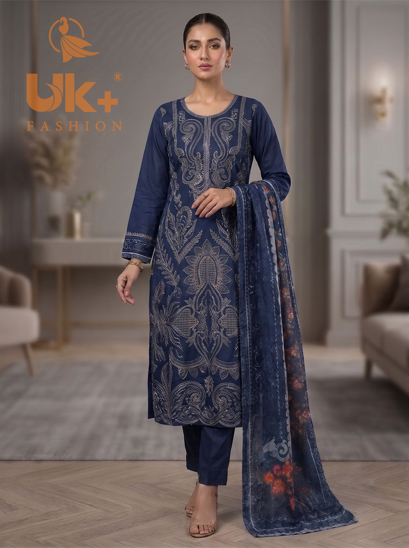 3Pc Embroidered Cotton Shirt, Trouser, Dupatta