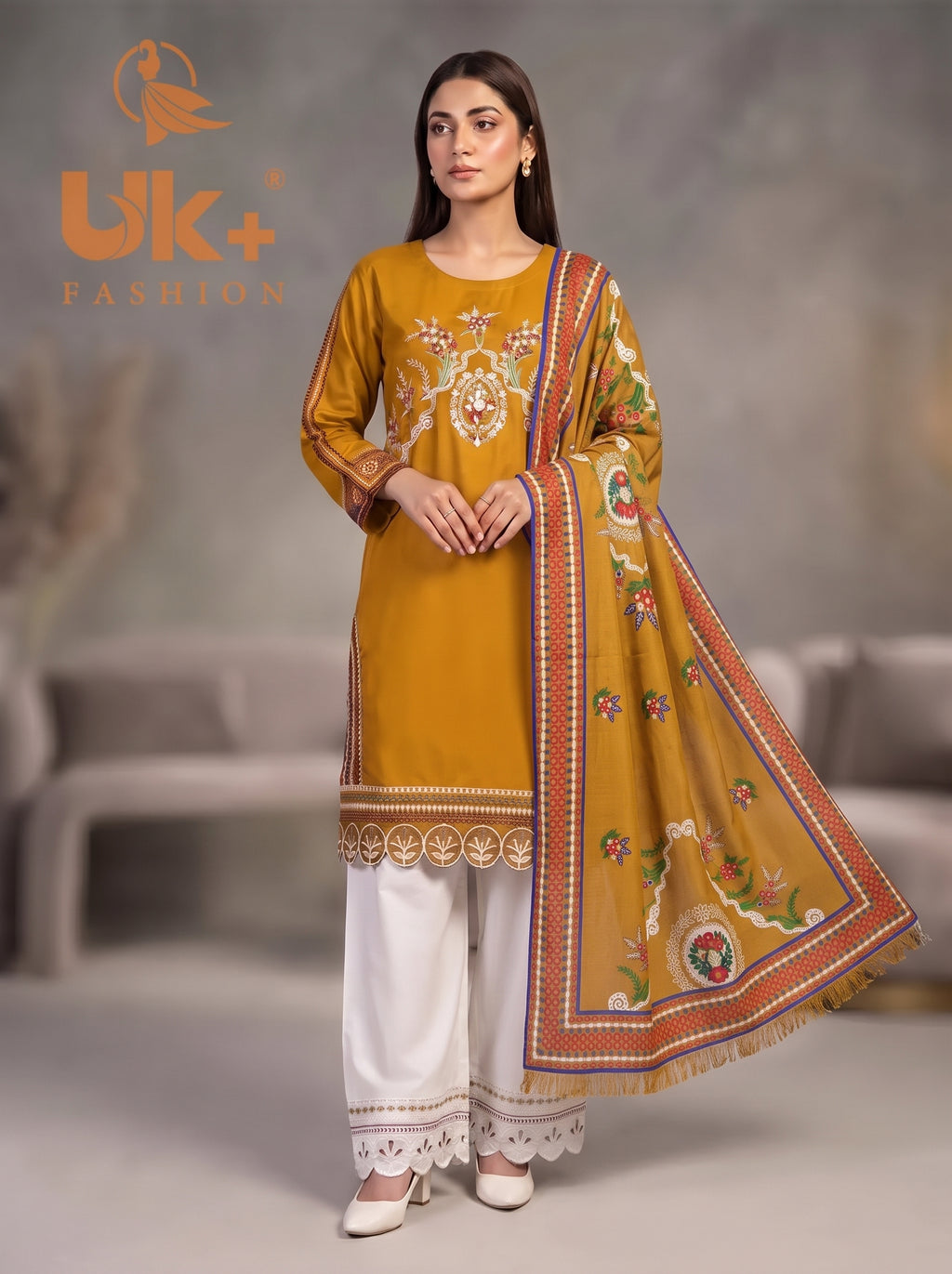 3Pc Embroidered Cotton Shirt, Plazo, Dupatta