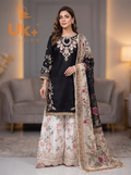 3Pc Embroidered Shamoz Silk, Shirt, Plazo & Dupatta