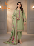 3Pc Embroidered Cotton Shirt, Trouser, Dupatta