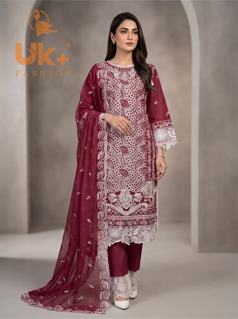 3Pc Maria B Embroidered organza shirt, shalwar & Dupatta