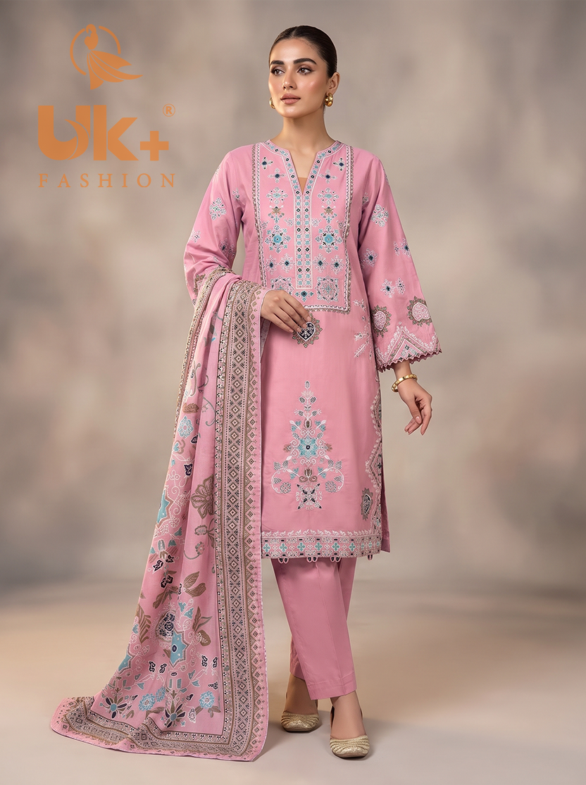 3Pc Embroidered Cotton Shirt, Trouser, Dupatta