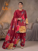 3Pc Embroidered Shamoz Silk, Shirt, Farshi & Dupatta