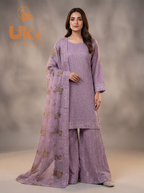 3Pc Embroided Chiffon Shirt, Plazo, Dupatta