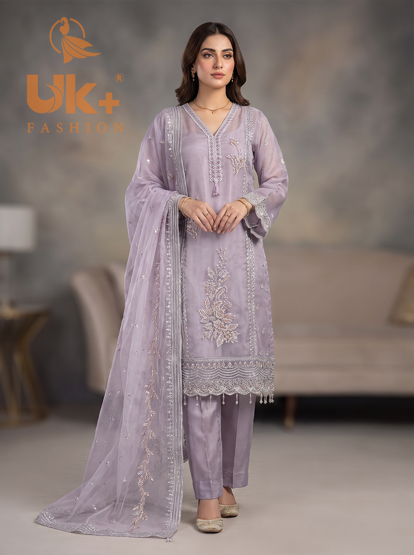3Pc Embroidered Organza shirt, shalwar & Dupatta