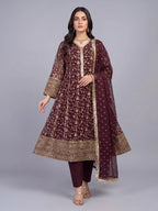 3Pc Chiffon Embroidery Shirt, Shlawar, Dupatta
