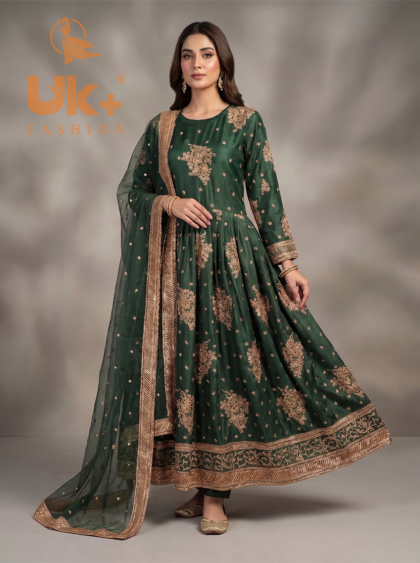 3Pc Embroidered Kafttan silk Afghani frock , shalwar & Dupatta