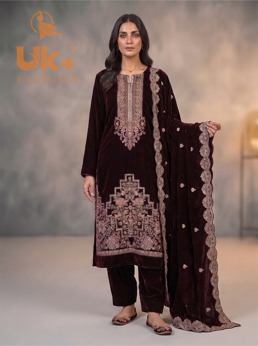 3Pc Velvet Un-Stitch, shirt, shalwar & Dupatta