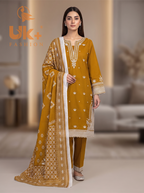3Pc Embroidered Cotton Shirt, Trouser, Dupatta