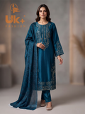 3Pc Embroided Shamoz Silk Long Shirt, Shalwar, Dupatta