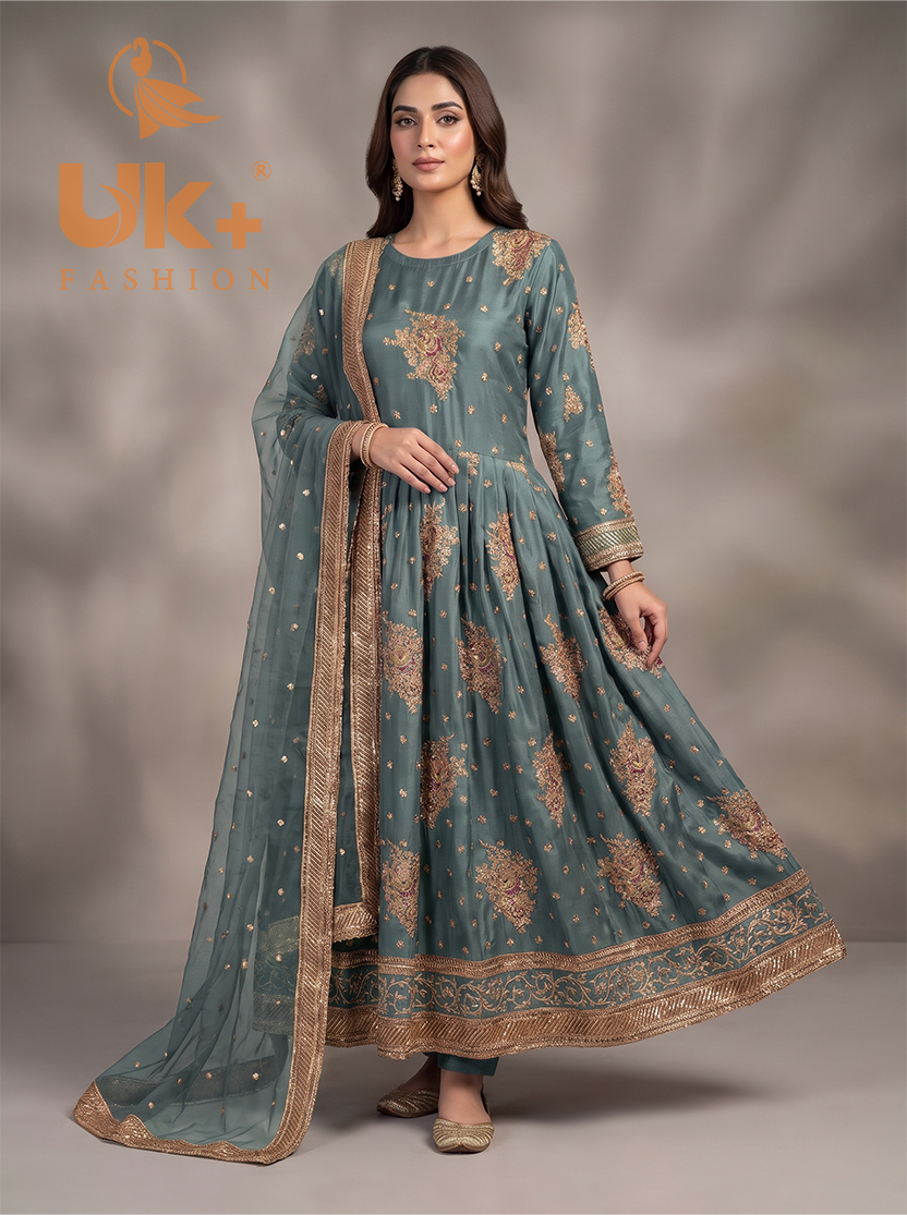 3Pc Embroidered Kafttan silk Afghani frock , shalwar & Dupatta
