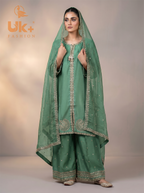3Pc Embroidered Silk shirt, Plazo & Dupatta