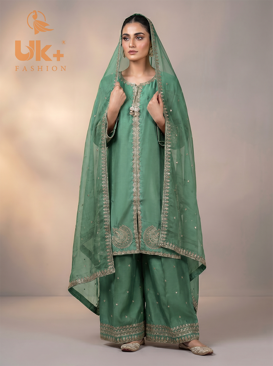 3Pc Embroidered Silk shirt, Plazo & Dupatta