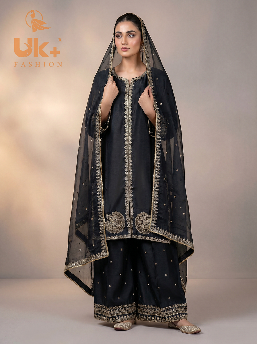 3Pc Embroidered Silk shirt, Plazo & Dupatta