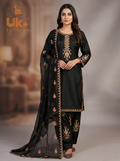 3Pc Embroidered Kataan Silk, Shirt, Farshi Shalwar and Chiffon Dupatta