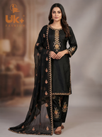 3Pc Embroidered Kataan Silk, Shirt, Farshi Shalwar and Chiffon Dupatta
