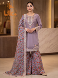 3Pc Embroided Chiffon Shirt, Plazo, Dupatta