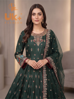 3Pc Embroidered silk Afghani frock , shalwar & Dupatta