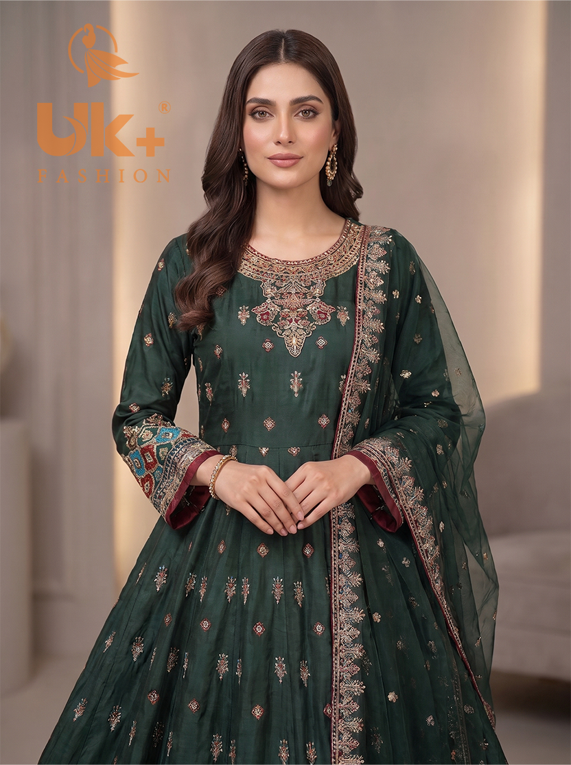 3Pc Embroidered silk Afghani frock , shalwar & Dupatta