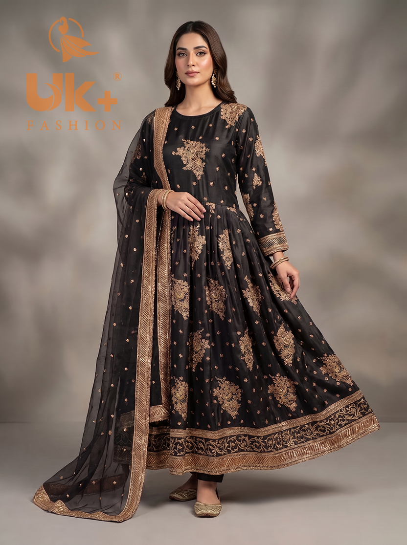 3Pc Embroidered Kafttan silk Afghani frock , shalwar & Dupatta
