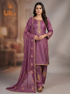3Pc Embroidered Kataan Silk, Shirt, Farshi Shalwar and Chiffon Dupatta