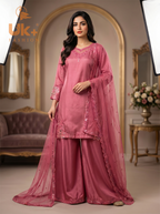 3Pc Embroided pure Silk Shirt, Plazo, Dupatta