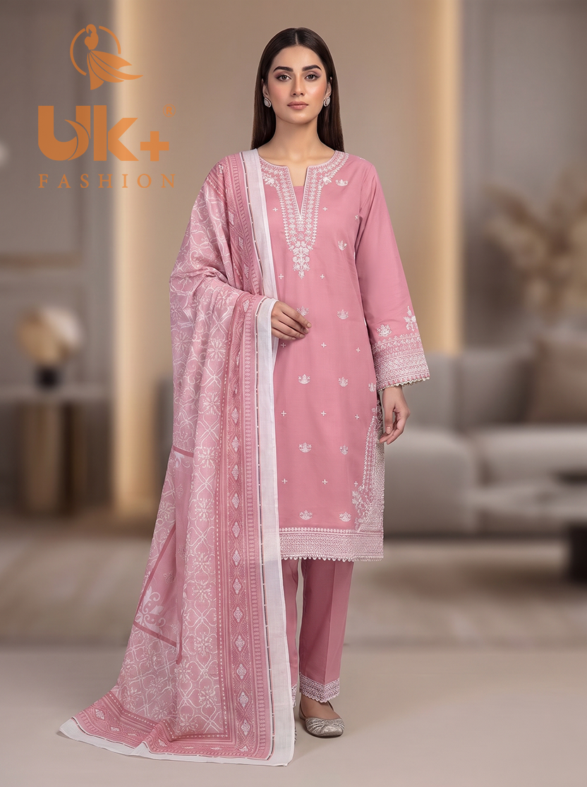 3Pc Embroidered Cotton Shirt, Trouser, Dupatta