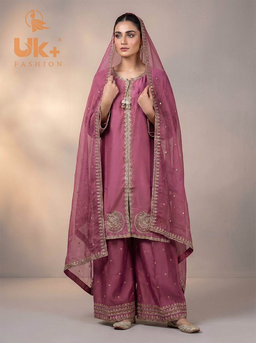3Pc Embroidered Silk shirt, Plazo & Dupatta