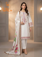 3Pc Embroidered Cotton Shirt, Trouser, Dupatta