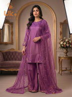 3Pc Embroided pure Silk Shirt, Plazo, Dupatta