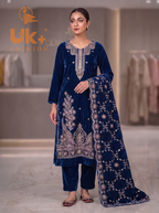 3Pc Velvet Un-Stitch, shirt, shalwar & Dupatta