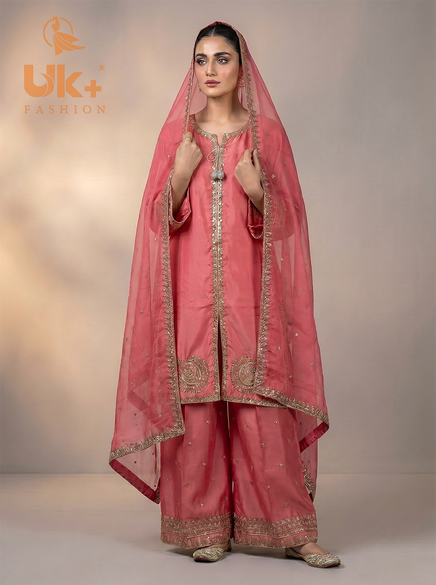 3Pc Embroidered Silk shirt, Plazo & Dupatta