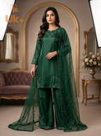 3Pc Embroided pure Silk Shirt, Plazo, Dupatta