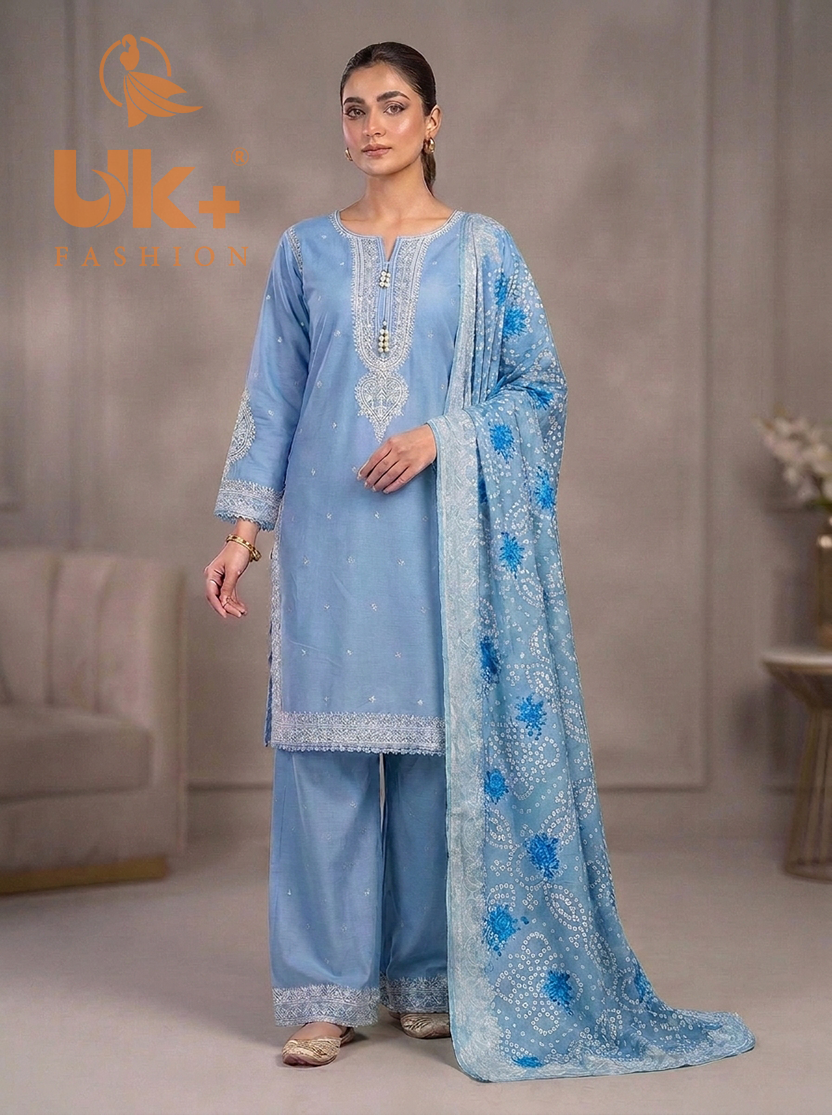 3Pc Embroidered Cotrie Shirt, Trouser, Dupatta