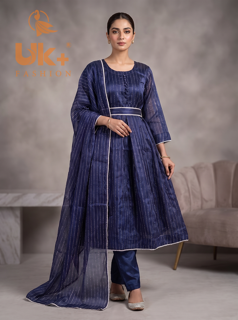 3Pc Embroidered Sheesha Silk Froke, Traouser, Dupatta