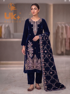 3Pc Velvet Un-Stitch, shirt, shalwar & Dupatta