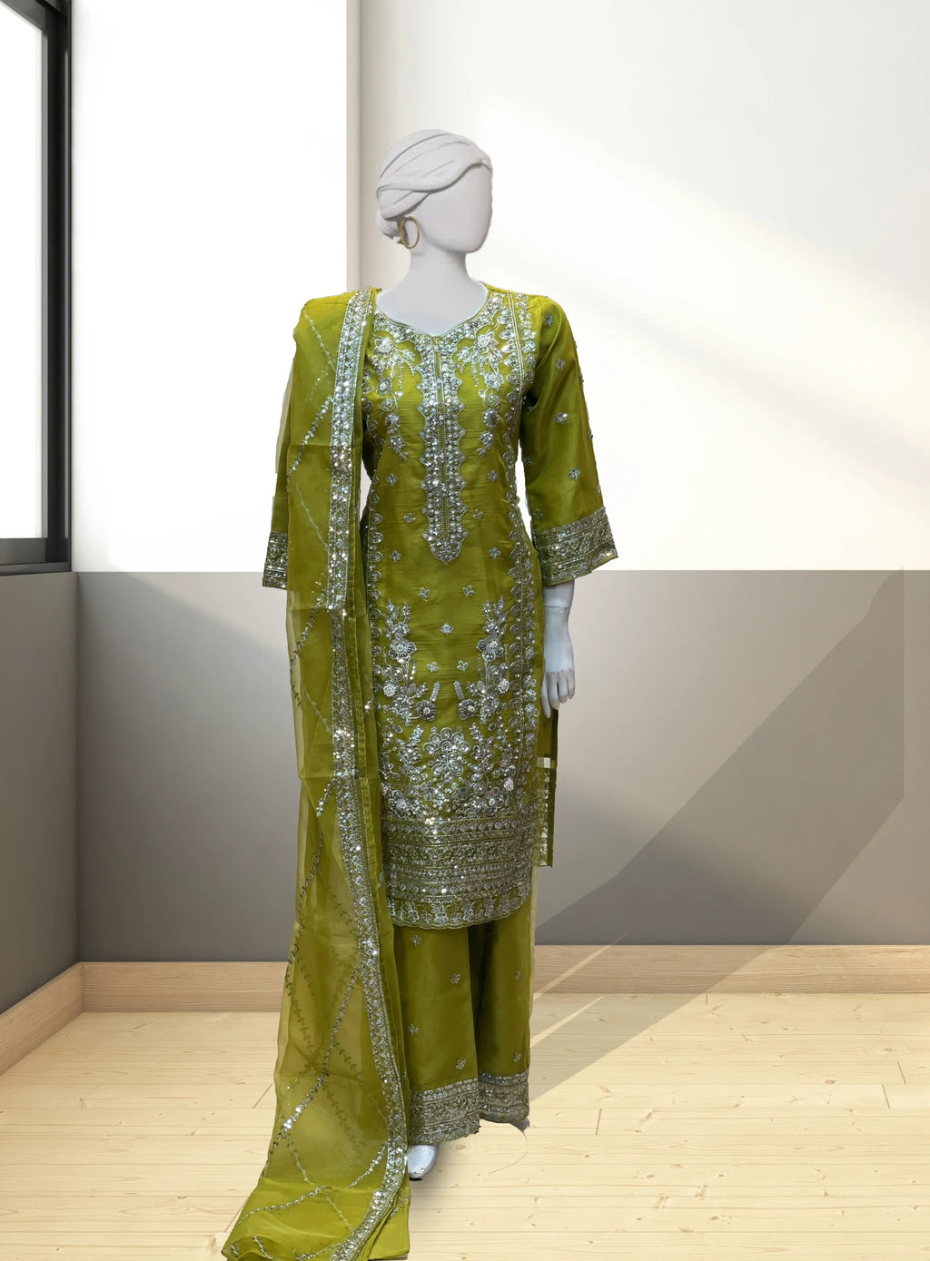 Blue Organza Long Length Suit