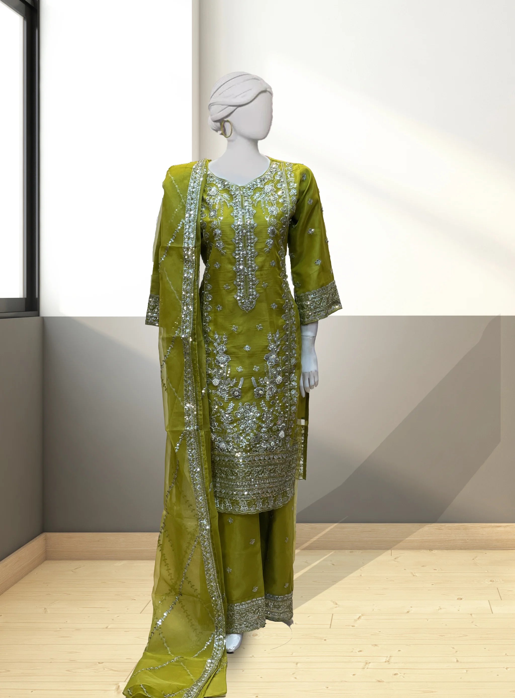 Blue Organza Long Length Suit