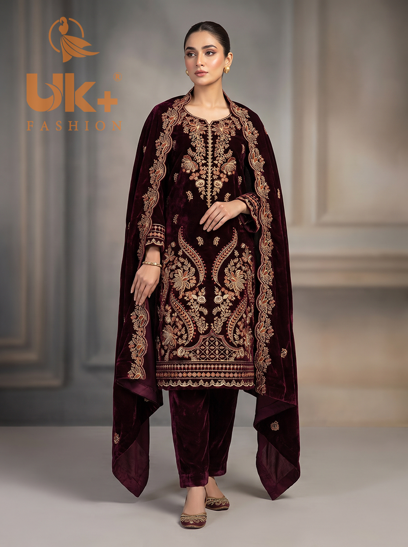 3Pc Velvet Un-Stitch, shirt, shalwar & Dupatta