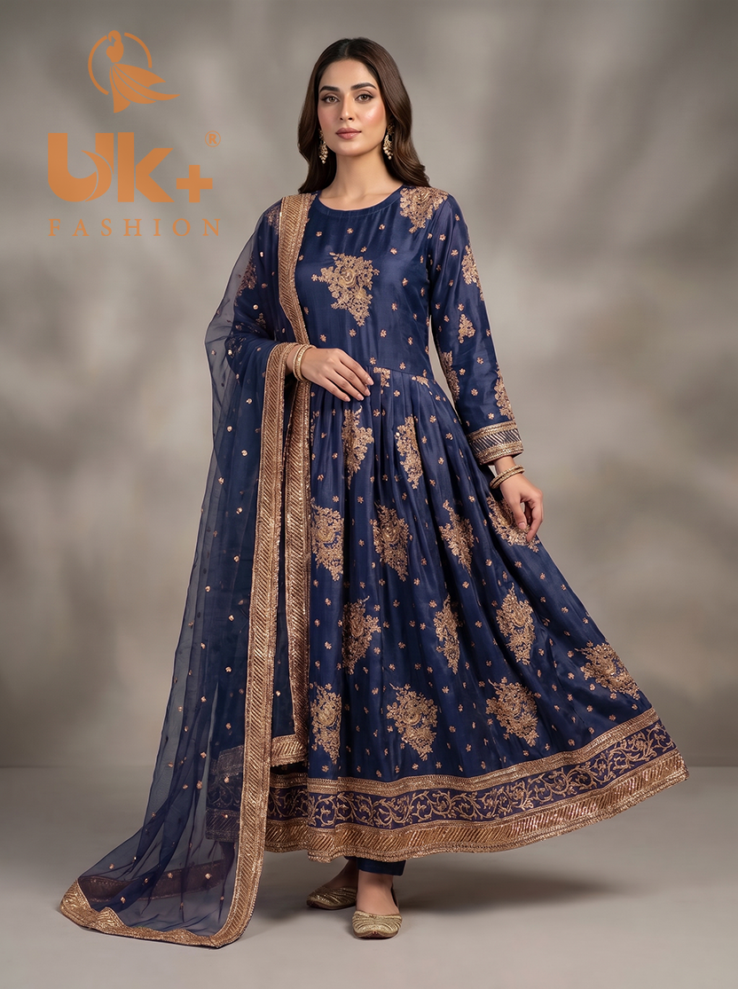 3Pc Embroidered Kafttan silk Afghani frock , shalwar & Dupatta